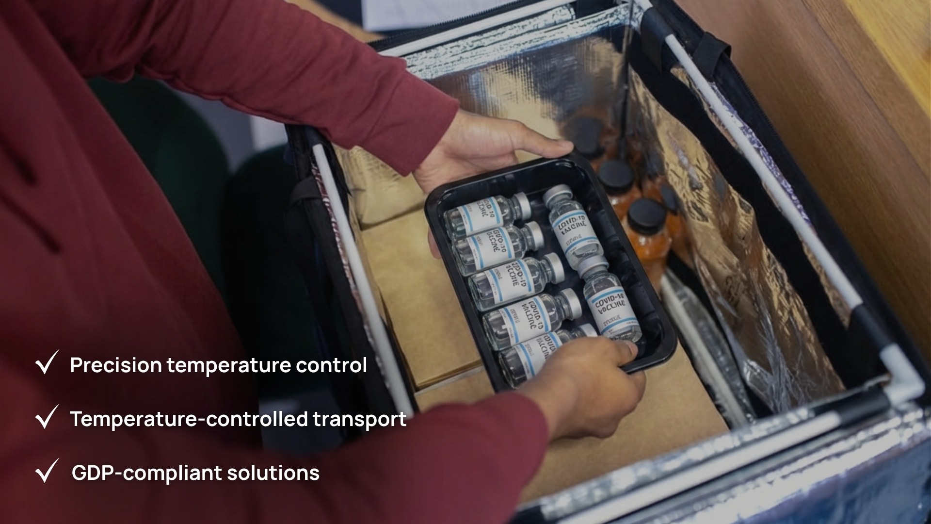 Cold chain logistics for biologics using temperature-controlled packaging for safe vaccine transport